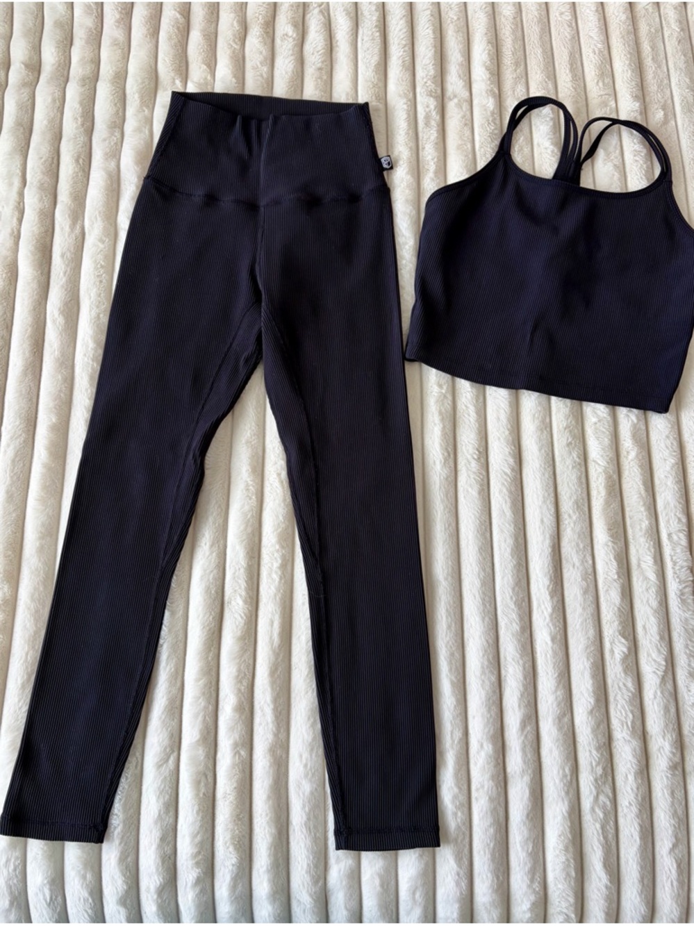 Born Primitive Black Ribbed High-Waist Leggings & Crop Tank Set